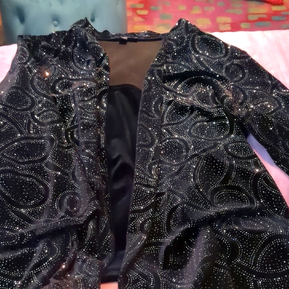 Notations Black and Silver Blazer with Intricate Design